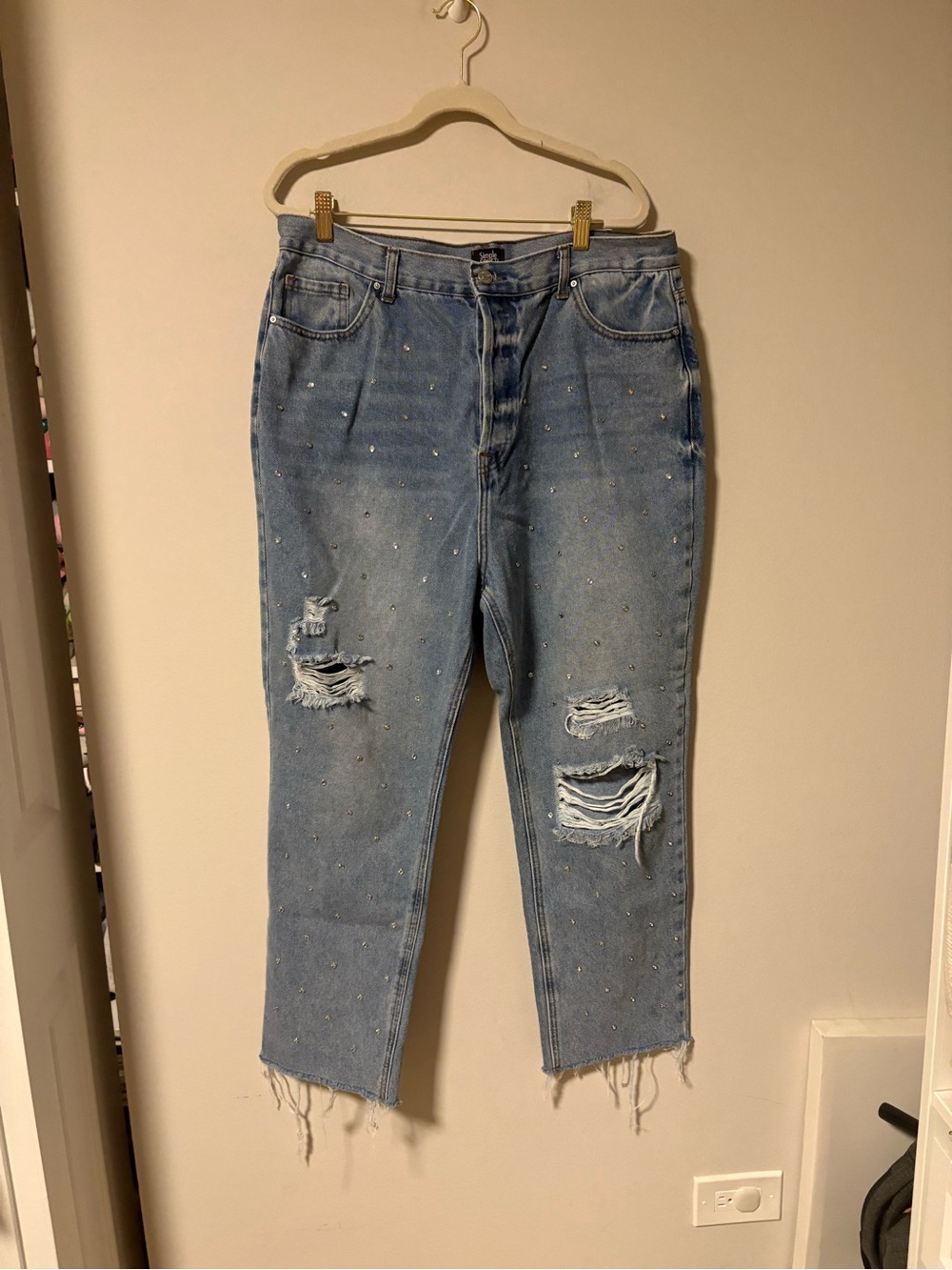 Simple Society Embellished Distressed Straight Leg Jeans 17/33